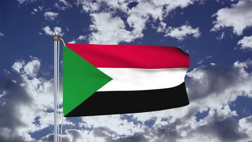 Waving Flag of Sudan with Blue Sky Background