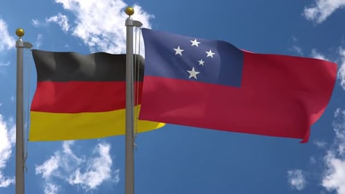 Germany and Samoa Flags Waving with Realistic Fabric Motion