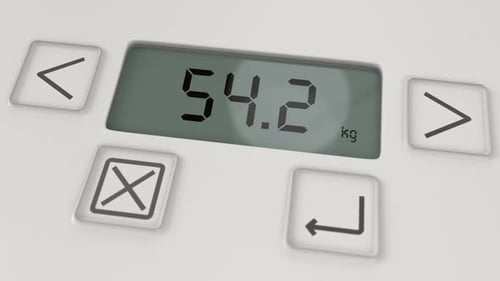 Electronic Weight Scales on the Floor and Weight Loss Concept with Diet 4k
