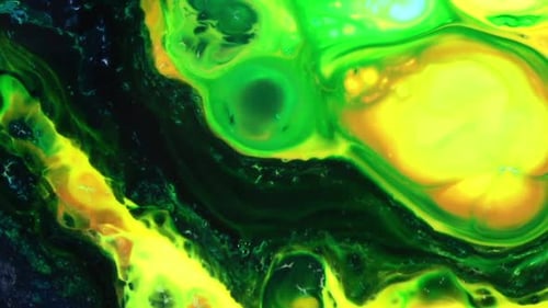Swirling Liquid Abstract Background in Green Yellow and Blue