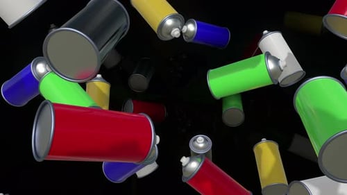 Colorful Falling Spray Paint Cans 3D Animation