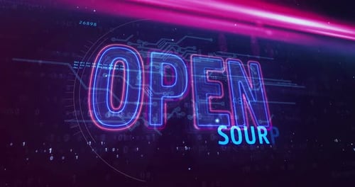 Open Source Neon Title Animation with Futuristic Tech Background