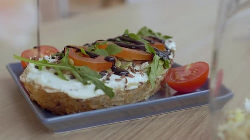 Healthy Open Sandwich Topped With Balsamic Glaze