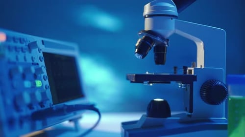 Close Up of a Optical Scientific Microscope in Laboratory