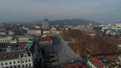 Aerial shot of buildings and the Congress Square