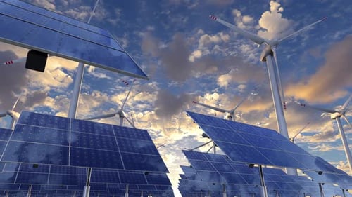 Animation of the Rotating Solar Panels on the Renewable Alternative Energy Farm