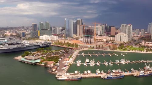 Aerial View of the San Diego Skyline and the USS Midway Museum