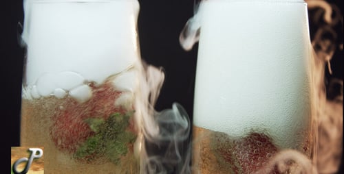 Effervescent Fruit Drinks Overflowing with Foam and Steam