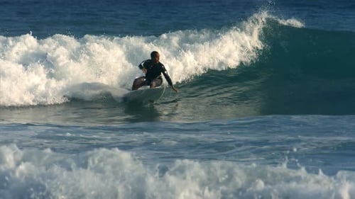 Surfer Riding Ocean Wave on Sunny Day