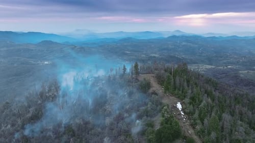 A Flyover Above Large Flames Which Threatened Ancient Massive Forest