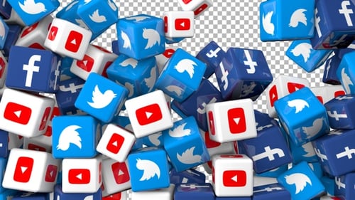 Falling 3D Social Media Logo Cubes Animation