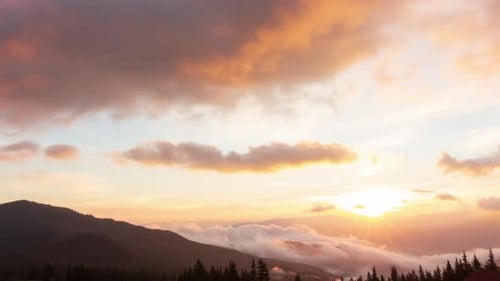 Romantic Colorful Sunrise at the Mountains