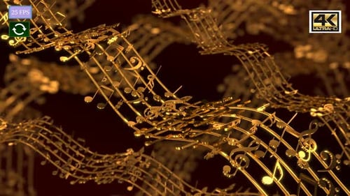 Elegant Golden Musical Notes Flowing Animated Background