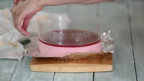 Homemade Raspberry Mousse Cake in a Kitchen