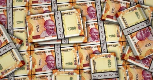 Indian Rupee Banknotes Falling and Piling Up Animation