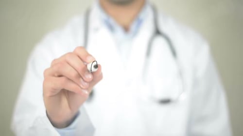 Doctor Writes Asthma on Transparent Screen