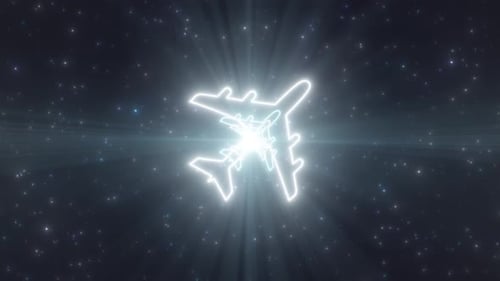 Neon Glowing Airplane Travel Through Light Tunnel Animation