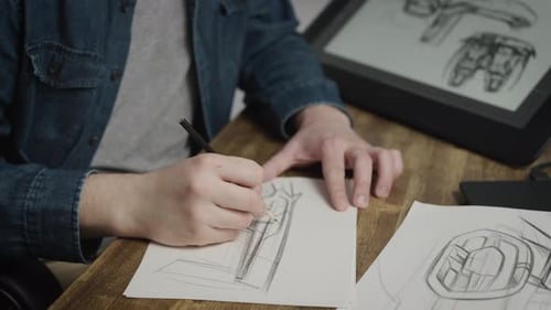 Ein talentierter Industriedesigner skizziert ein Auto