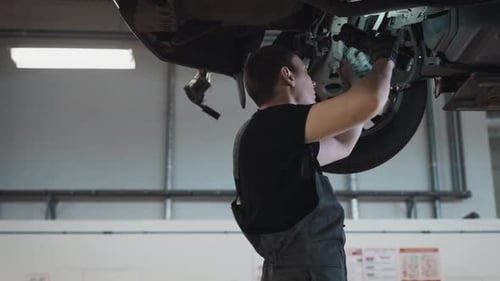 Car on a Lift in a Specialized Service