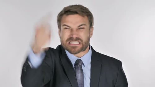 Man In Suit Acting Angry Close Up