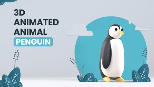 Cute 3D Animated Penguin Character Blinking and Looking Around