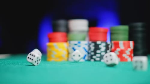 Disc Rotates in the Air Casino Chips on Green Felt