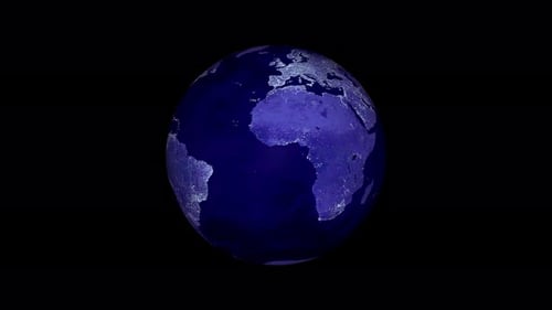 Rotating Earth with Glowing City Lights at Night Animation