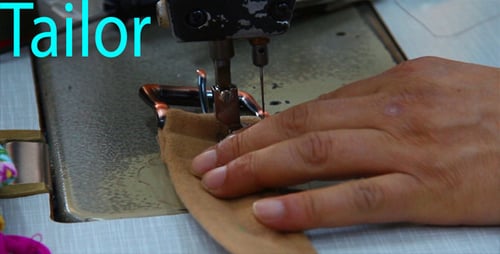 Sewing Machine Stitching Beige Fabric Close Up