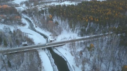 Truck On The Winter Forest Road