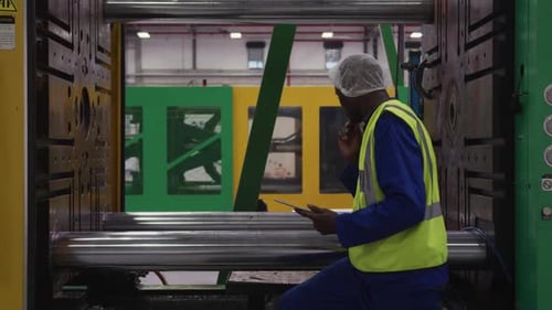 Warehouse worker using a digital tablet