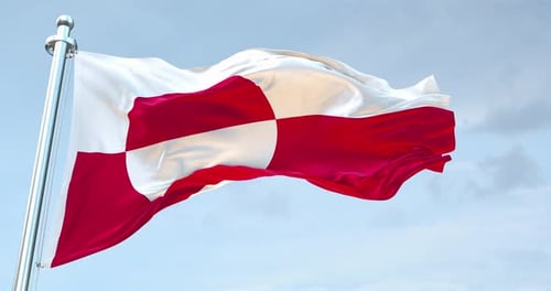 Greenland National Flag Waving in Slow Motion Against Cloudy Sky