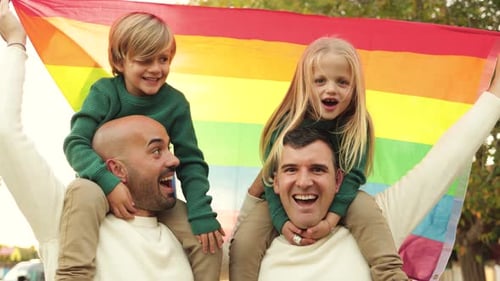 Gay Couple Celebrate with Children at Pride