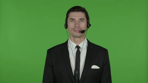 Technical Businessman Talking on Headset Chroma Key