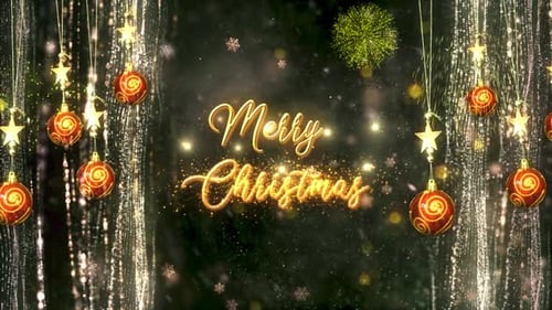 Merry Christmas Title Animation with Glowing Particles and Ornaments