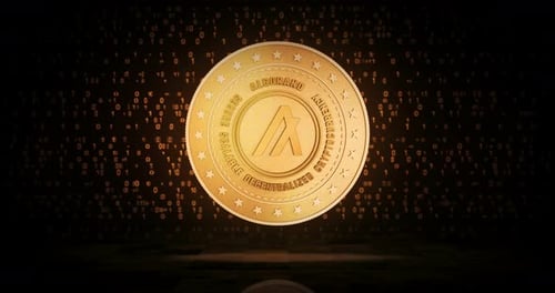 Boucle de pièce d'or de la crypto-monnaie Algorand Algo sur fond numérique
