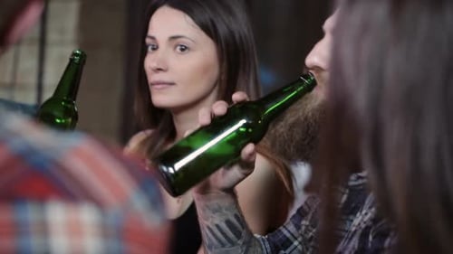 Friends Do Toasts Drink Beer and Cocktails While Having a Good Time Together at a Bar