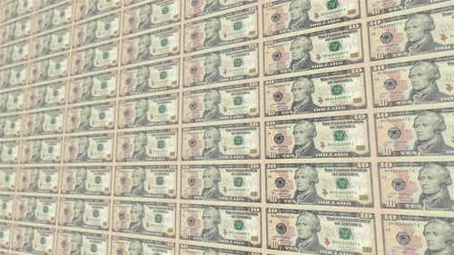 Fondo de lazo frontal de 10 billetes de dólar estadounidense 4K 09