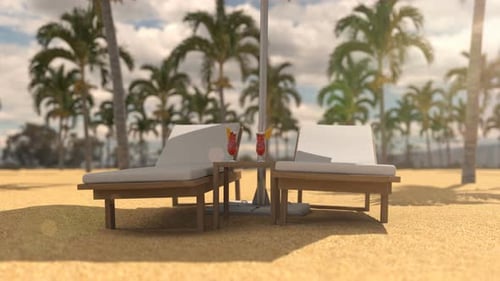 Vacation on the Hot Beach Under Beach Umbrella