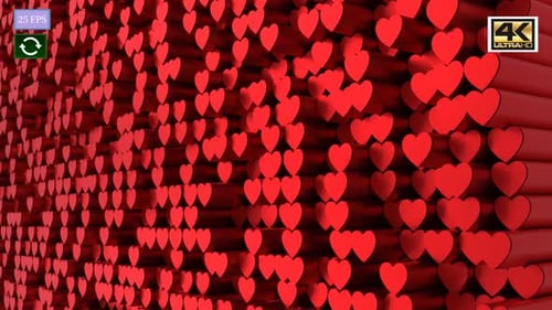 3D Red Hearts Abstract Wave Animation