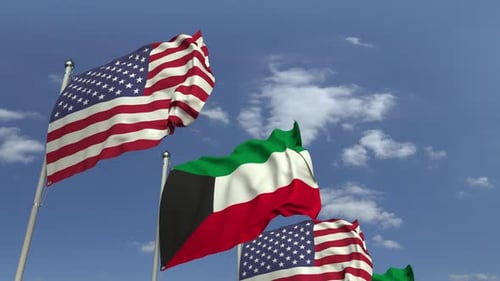 Flags of Kuwait and the USA at International Meeting