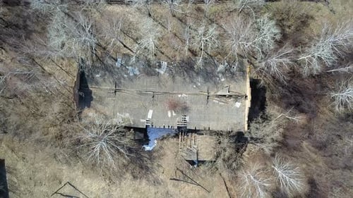 Abandoned Red Brick House From Above