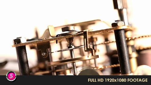 Clock Mechanism Close-Up: Gears and Chains in Motion