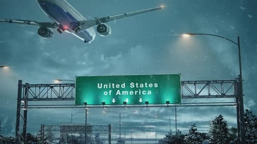 Airplane Landing United States of America in Christmas
