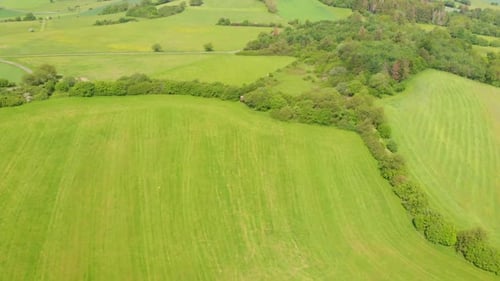 Aerial View of Green Fields and Rural Landscape