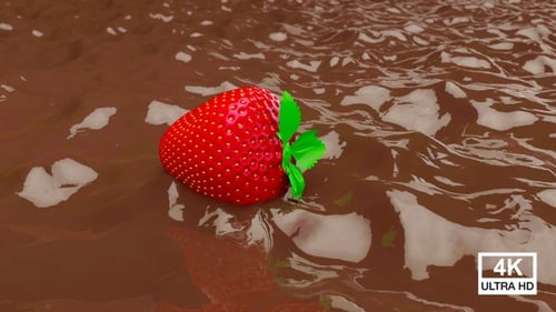 Red Strawberry Floating in Chocolate Waves Loop