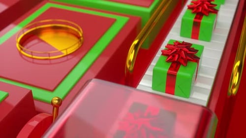Festive Christmas Gifts Moving on Automated Conveyor Belt