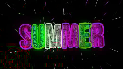 Rotating Summer Text with Vibrant Neon Colors and Abstract Patterns