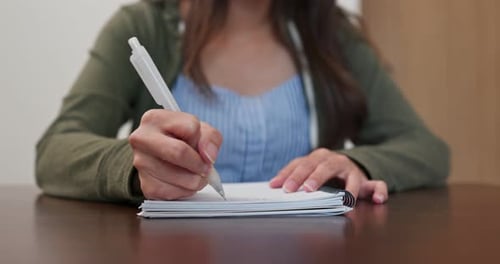 Woman Writing in a Notebook at a Desk