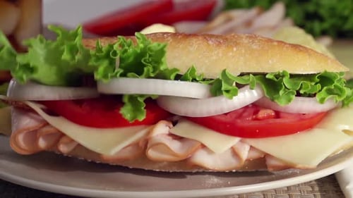 Tasty Sandwich with Turkey, Cheese, and Fresh Veggies