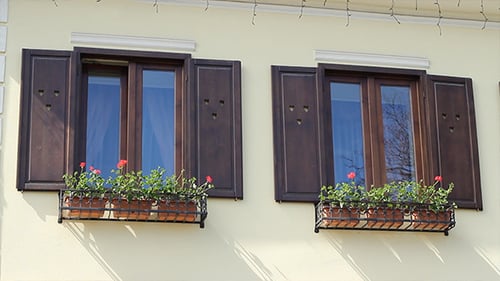 Charming Building Facade with Flowers and Windows